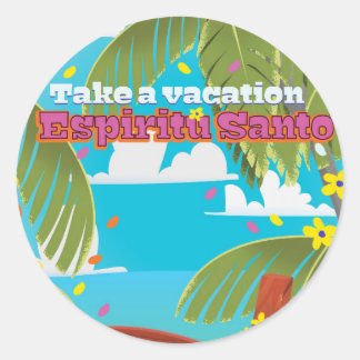 Espiritu Santo vacation travel poster. Classic Round Sticker