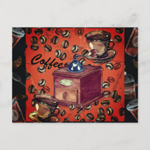 Espresso Beans Vintage Coffee Grinder Postcard