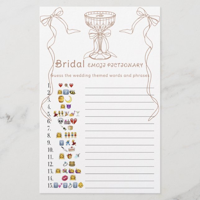 Espresso Bridal shower emoji pictionary (Front)