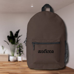 Espresso Brown and Black Personalised Name  Printed Backpack