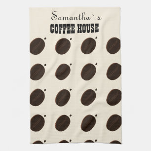 Espresso Brown Coffee Bean Pattern Cafe Branding Tea Towel