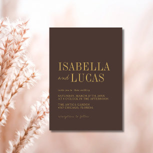 Espresso Brown & Gold Minimalist Modern Wedding Invitation