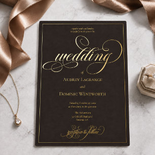 Espresso Brown Gold Wedding Script Calligraphy