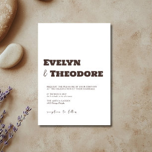 Espresso Brown Minimalist Clean Modern Wedding Invitation