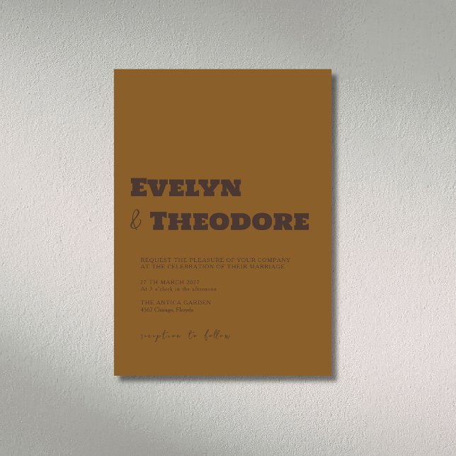 Espresso Brown Minimalist Clean Modern Wedding Invitation (Creator Uploaded)