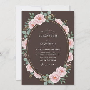 Espresso Brown Resplendent Rose Wedding Invitation