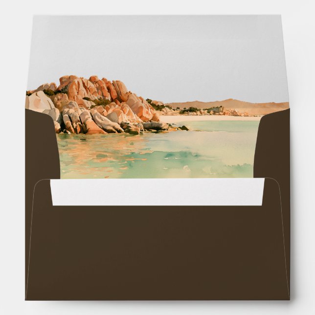 Espresso Brown Sardinia Wedding Return Address  Envelope (Back (Bottom))