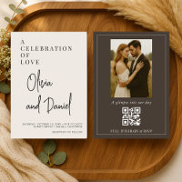 Espresso Brown Script Photo QR Code Wedding