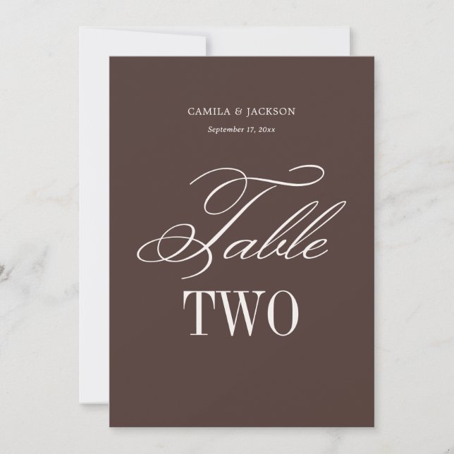 Espresso Brown theme Wedding Table Card (Front)