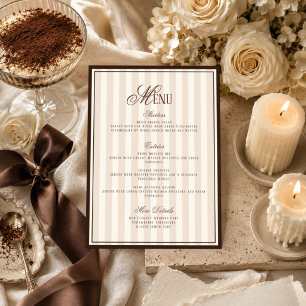 Espresso Cappuccino Striped Wedding Menu Card