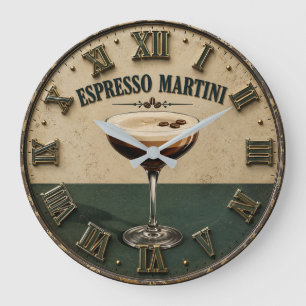 Espresso Coffee Cocktail Bar Decor Large Clock