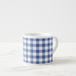 Espresso Coffee Mug, Dark Blue Check Gingham Espresso Cup