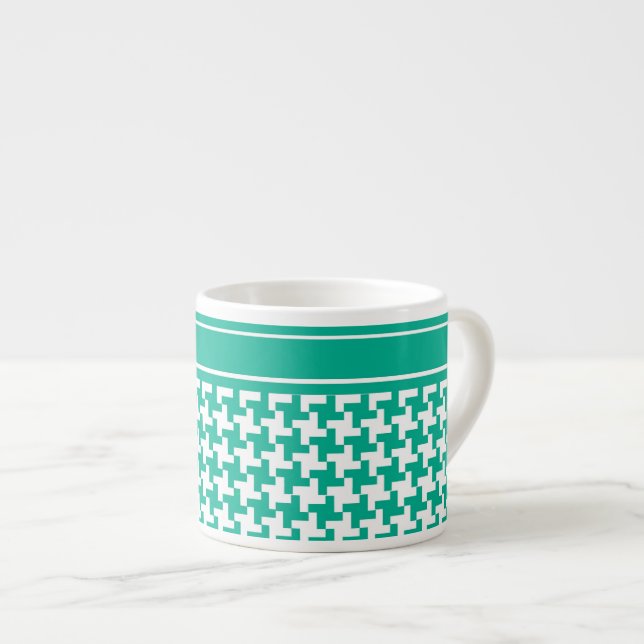 Espresso Coffee Mug, Emerald Green Dogtooth Check Espresso Cup (Front Right)