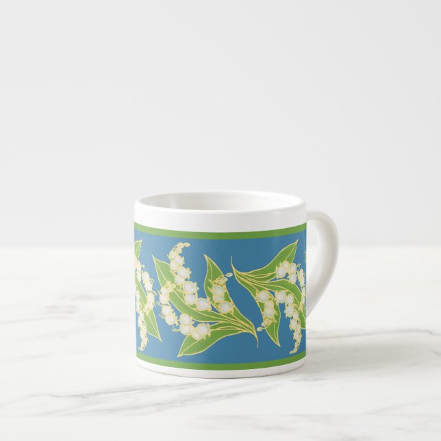 Espresso Coffee Mug: Lilies of the Valley, Blue Espresso Cup (Front Right)