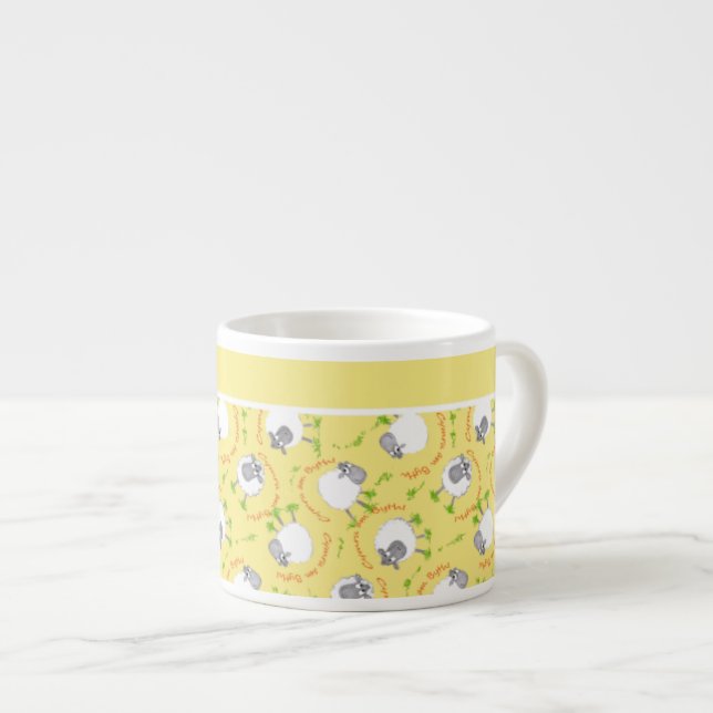 Espresso Coffee Mug: Yellow, Fun Sheep Patterns Espresso Cup (Front Right)
