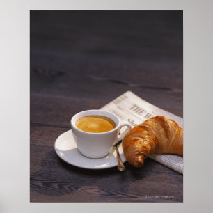 espresso, croissant and newspaper poster