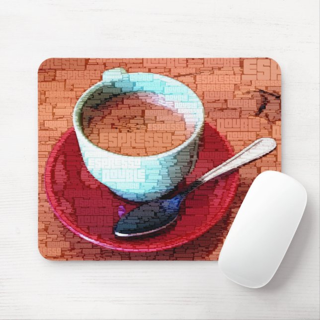 Espresso Cup and Spoon Word Cloud Mouse Mat (With Mouse)