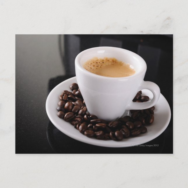 Espresso cup on black granite counter postcard (Front)
