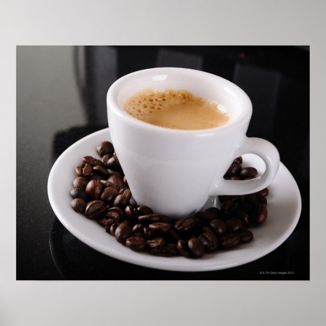 Espresso cup on black granite counter poster (Front)