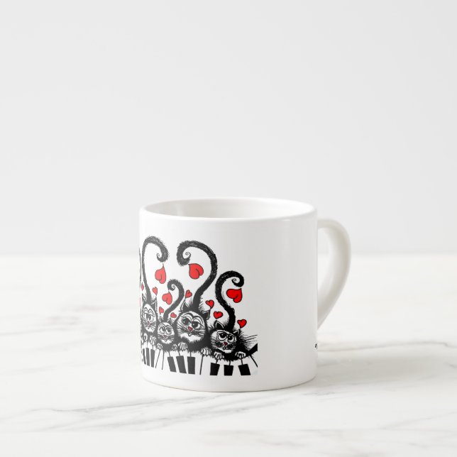 Espresso cup with little cats playing piano! (Front Right)