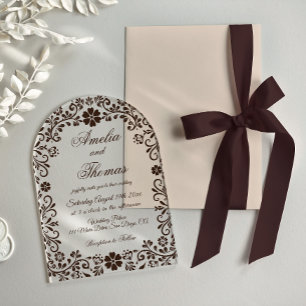 Espresso Elegant Floral Wedding  Acrylic Invitations