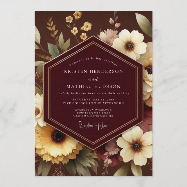 Espresso Gilded Bloom Wedding Invitation (Front)