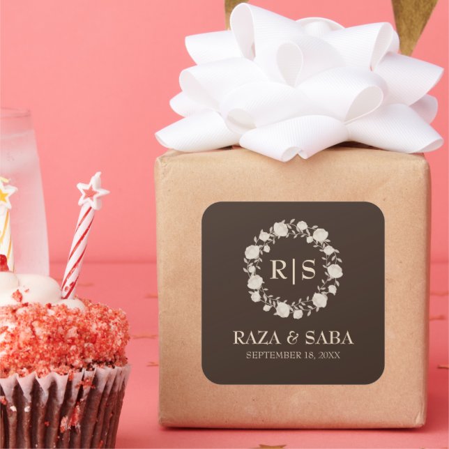 Espresso Luxe Brown and Beige Wedding Square Sticker (Party)