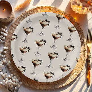 Espresso Martini Black Bow Bridal Shower Paper Plate