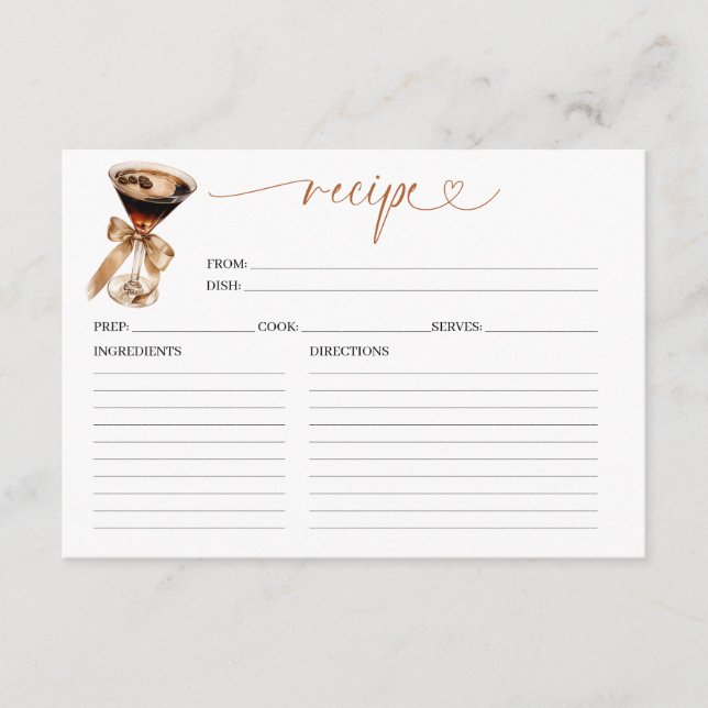 Espresso Martini Bridal Shower Recipe Card (Front)