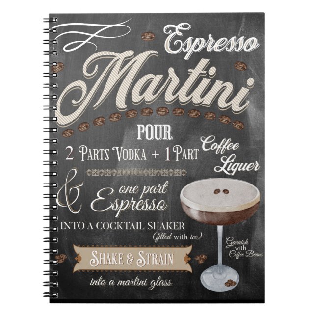 Espresso Martini Chalkboard Recipe Notebook (Front)