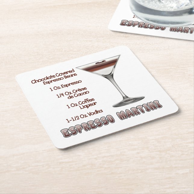 Espresso Martini Cocktail Recipe Art Square Paper Coaster (Angled)