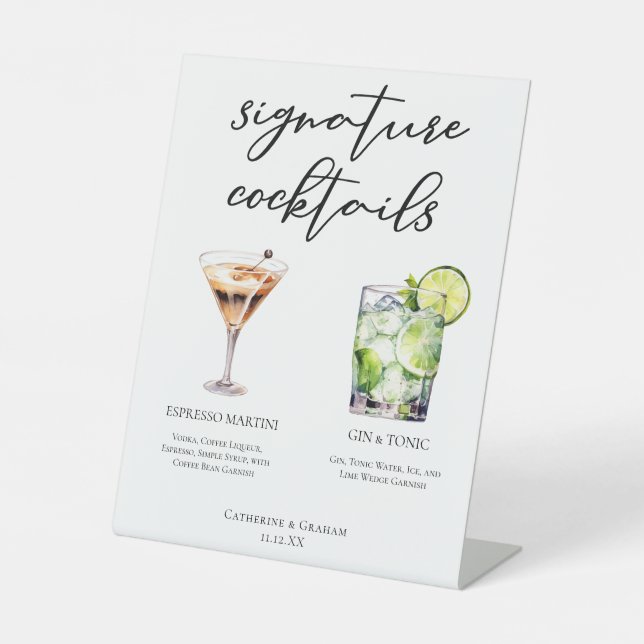 Espresso Martini Gin & Tonic Cocktail Wedding Menu Pedestal Sign (Front)