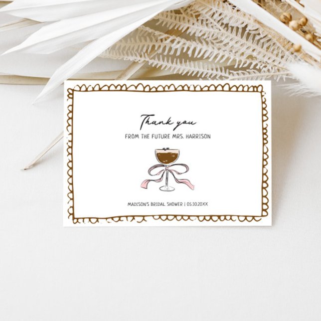 Espresso Martini Hand Drawn Bridal Shower Thank You Card (Creator Uploaded)