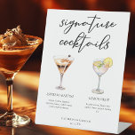 Espresso Martini Lemon Drop Cocktails Wedding Menu Pedestal Sign<br><div class="desc">This chic signature cocktails list features simple black typography above 2 drinks and their ingredients for your wedding bar. An espresso martini and lemon drop drawing add a cool flair to your bar menu. Complete with the couple's names and date for their reception.</div>