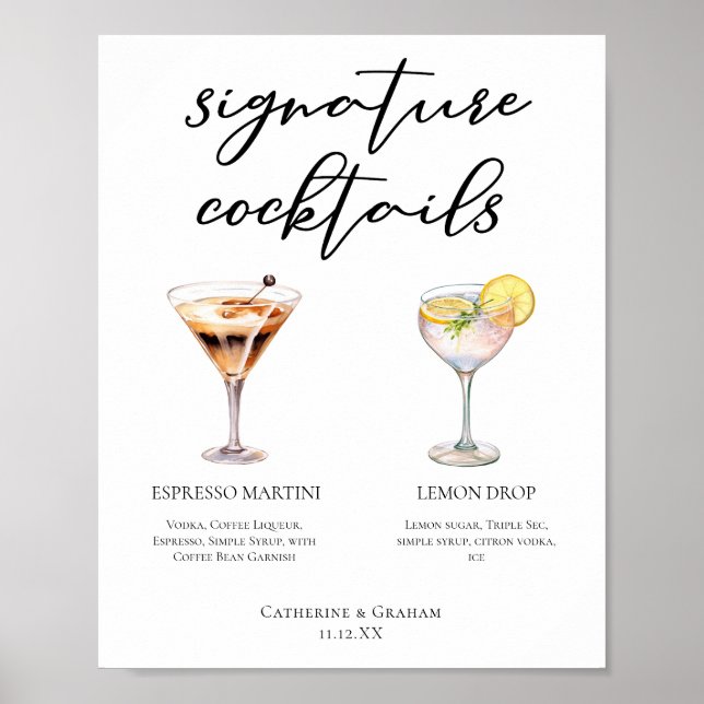 Espresso Martini Lemon Drop Cocktails Wedding Menu Poster (Front)