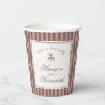 Espresso Martini Love Brewing Coffee Wedding Paper Cups<br><div class="desc">Love is Brewing! Sip, celebrate, and settle into timeless sophistication with our Espresso Martini Social Club party collection. Designed for weddings with an old-money aesthetic, this set features classic mocha brown stripes paired with soft beige accents for a look that feels effortlessly elegant and quietly refined. Inspired by vintage cocktail...</div>