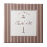 Espresso Martini Love Brewing Wedding Table Number Tile<br><div class="desc">Love is Brewing! Sip, celebrate, and settle into timeless sophistication with our Espresso Martini Social Club party collection. Designed for weddings with an old-money aesthetic, this set features classic mocha brown stripes paired with soft beige accents for a look that feels effortlessly elegant and quietly refined. Inspired by vintage cocktail...</div>