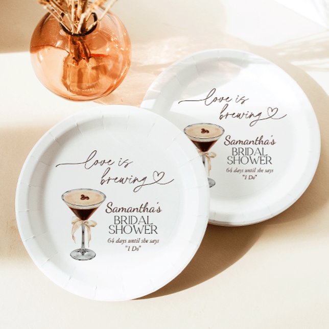 Espresso Martini Love Is Brewing Bridal Shower  Paper Plate (Creator Uploaded)