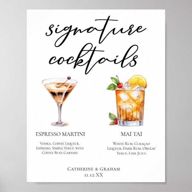 Espresso Martini Mai Tai Cocktails Wedding Menu Poster (Front)