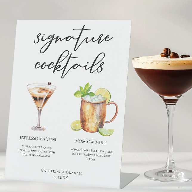 Espresso Martini Moscow Mule Cocktail Wedding Menu Pedestal Sign (Creator Uploaded)
