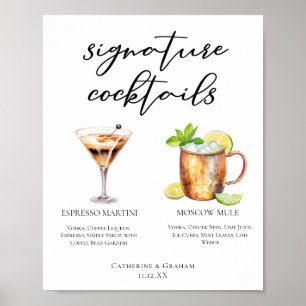 Espresso Martini Moscow Mule Cocktail Wedding Menu Poster