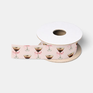 Espresso Martini Pattern Pink Satin Ribbon