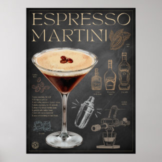 Espresso Martini Recipe Chalkboard Cocktail Art Poster