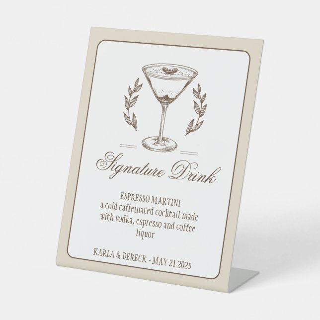 Espresso Martini Signature Drink Menu Wedding Pedestal Sign (Front)