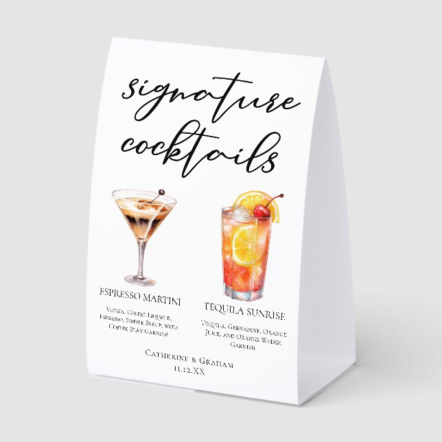 Espresso Martini Tequila Sunrise Cocktails Menu (Front)