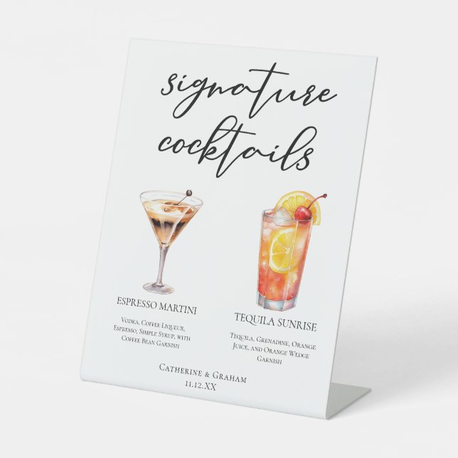 Espresso Martini Tequila Sunrise Cocktails Menu Pedestal Sign (Front)