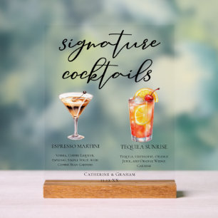 Espresso Martini Tequila Sunrise Wedding Cocktails Acrylic Sign