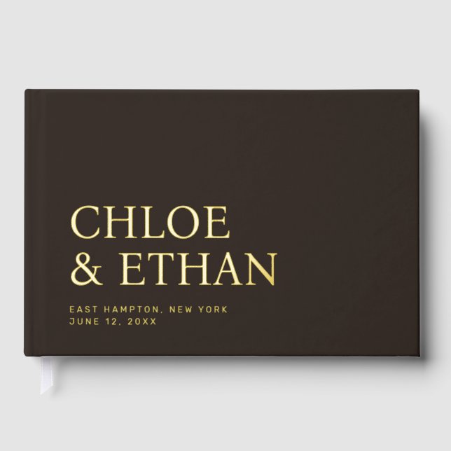 Espresso Modern Wedding Foil Guest Book (Front)