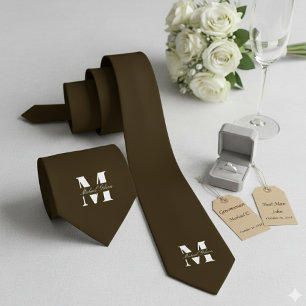 Espresso   Monogram & Name Neck Tie for Groomsmen
