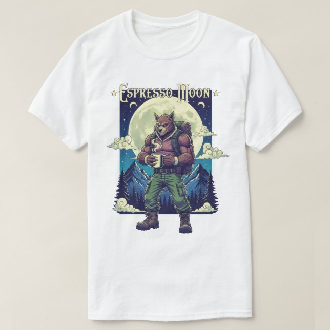 Espresso Moon Werewolf Coffee Camping Illustration T-Shirt (Design Front)